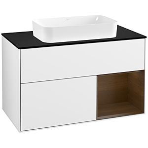 Villeroy and Boch Finion Villeroy and Boch Finion F252GNGF 100x60.3cm, cover plate matt black, shelf on the right walnut veneer, glossy white lacquer
