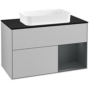 Villeroy und Boch Finion Waschtischunterschrank F252HGGJ 100x60,3cm, Abdeckplatte black matt, Regal rechts Midnight Blue Matt Lacquer, Light grey matt