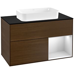 Villeroy and Boch Finion Villeroy and Boch Finion F252MTGN 100x60.3cm, cover plate black matt, shelf on the right white matt lacquer, walnut veneer