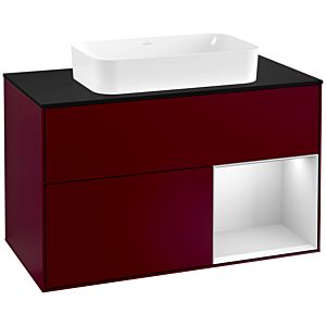 Villeroy und Boch Finion Waschtischunterschrank F252MTHB 100x60,3cm, Abdeckplatte black matt, Regal rechts White matt lacquer, Peony Matt