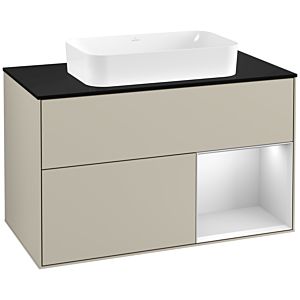 Villeroy and Boch Finion Villeroy and Boch Finion F252MTHH 100x60.3cm, cover plate black matt, shelf on the right white matt lacquer, Sand Matt Lacquer