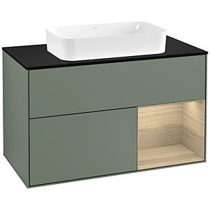 Villeroy and Boch Finion Villeroy and Boch Finion F252PCGM 100x60.3cm, cover plate black matt, shelf on the right Oak Veneer , Olive Matt Lacquer