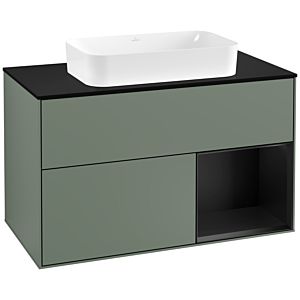 Villeroy et Boch Finion Villeroy et Boch F252PDGM 100x60,3cm, plaque de finition noir mat, étagère à droite laqué noir mat, Olive Matt Lacquer