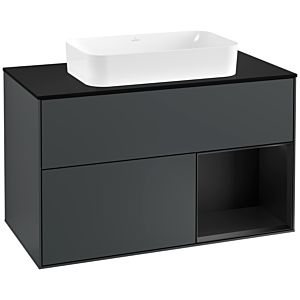 Villeroy et Boch Finion Villeroy et Boch F252PDHG 100x60,3cm, plaque de finition noir mat, étagère à droite laqué noir mat, Midnight Blue Matt Lacquer