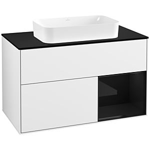 Villeroy und Boch Finion Waschtischunterschrank F252PHGF 100x60,3cm, Abdeckplatte black matt, Regal rechts Glossy Black Lacquer, Glossy white lacquer