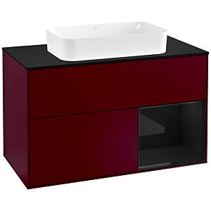 Villeroy und Boch Finion Waschtischunterschrank F252PHHB 100x60,3cm, Abdeckplatte black matt, Regal rechts Glossy Black Lacquer, Peony Matt