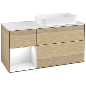 Villeroy und Boch Finion Waschtischunterschrank F271GFPC 120cm, Abdeckplatte white matt, Regal links Glossy white lacquer, Oak Veneer