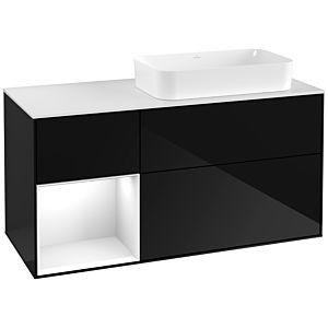 Villeroy und Boch Finion Waschtischunterschrank F271GFPH 120cm, Abdeckplatte white matt, Regal links Glossy white lacquer, Glossy Black Lacquer