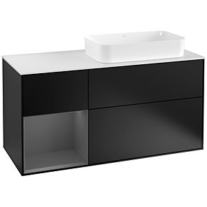 Villeroy und Boch Finion Waschtischunterschrank F271GKPD 120cm, Abdeckplatte white matt, Regal links Anthracite matt, Black matt lacquer