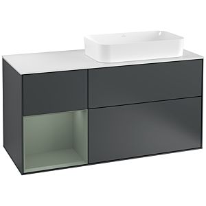 Villeroy und Boch Finion Waschtischunterschrank F271GMHG 120cm, Abdeckplatte white matt, Regal links Olive Matt Lacquer, Midnight Blue Matt Lacquer