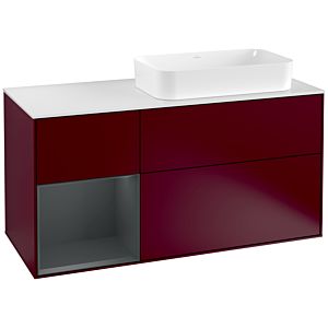 Villeroy und Boch Finion Waschtischunterschrank F271HGHB 120cm, Abdeckplatte white matt, Regal links Midnight Blue Matt Lacquer, Peony Matt