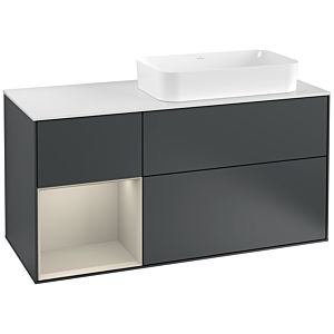 Villeroy und Boch Finion Waschtischunterschrank F271HHHG 120cm, Abdeckplatte white matt, Regal links Sand Matt Lacquer, Midnight Blue Matt Lacquer