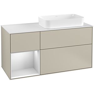 Villeroy und Boch Finion Waschtischunterschrank F271MTHH 120cm, Abdeckplatte white matt, Regal links White matt lacquer, Sand Matt Lacquer