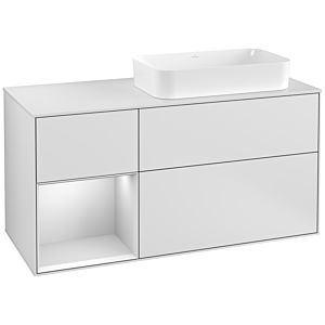 Villeroy et Boch Finion Villeroy et Boch F271MTMT 120cm, plaque de recouvrement blanc mat, étagère gauche laqué blanc mat, laqué blanc mat