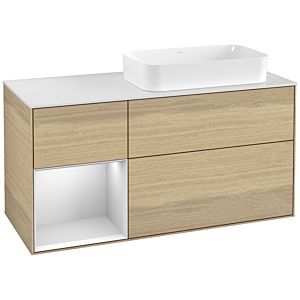 Villeroy und Boch Finion Waschtischunterschrank F271MTPC 120cm, Abdeckplatte white matt, Regal links White matt lacquer, Oak Veneer