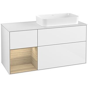 Villeroy et Boch Finion Villeroy et Boch F271PCGF 120cm, plaque de finition blanc mat, étagère à gauche Oak Veneer , laqué blanc brillant