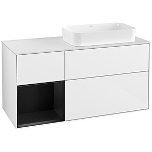 Villeroy et Boch Finion Villeroy et Boch F271PDGF 120cm, couvercle blanc mat, étagère gauche laqué noir mat, laqué blanc brillant
