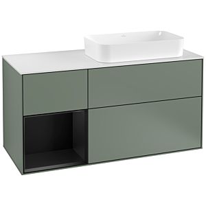 Villeroy et Boch Finion Villeroy et Boch F271PDGM 120cm, plaque de recouvrement blanc mat, étagère gauche laqué noir mat, Olive Matt Lacquer