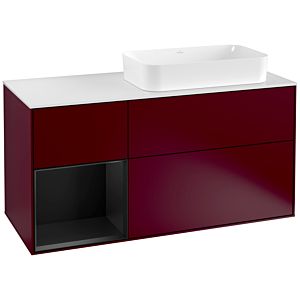 Villeroy et Boch Finion Villeroy et Boch F271PDHB 120cm, plaque de recouvrement blanc mat, étagère gauche laqué noir mat, Peony Matt