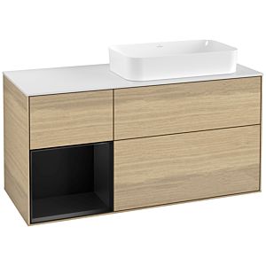 Villeroy et Boch Finion Villeroy et Boch F271PDPC 120cm, couvercle blanc mat, étagère gauche laqué noir mat, Oak Veneer