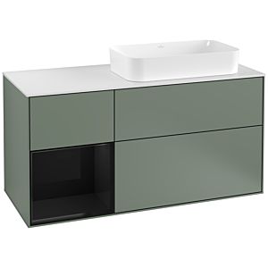 Villeroy und Boch Finion Waschtischunterschrank F271PHGM 120cm, Abdeckplatte white matt, Regal links Glossy Black Lacquer, Olive Matt Lacquer