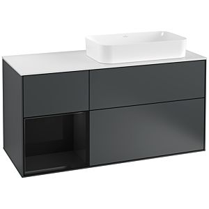 Villeroy und Boch Finion Waschtischunterschrank F271PHHG 120cm, Abdeckplatte white matt, Regal links Glossy Black Lacquer, Midnight Blue Matt Lacquer