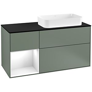 Villeroy and Boch Finion Villeroy and Boch Finion F272GFGM 120cm, cover plate black matt, shelf left glossy white lacquer, Olive Matt Lacquer
