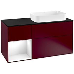 Villeroy et Boch Finion Villeroy et Boch F272GFHB 120cm, couvercle noir mat, étagère gauche laqué blanc brillant, Peony Matt