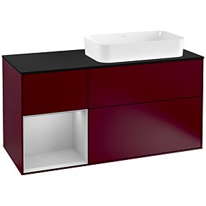 Villeroy und Boch Finion Waschtischunterschrank F272GJHB 120cm, Abdeckplatte black matt, Regal links Light grey matt, Peony Matt