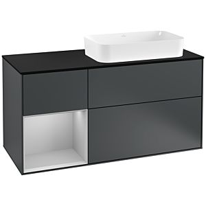 Villeroy und Boch Finion Waschtischunterschrank F272GJHG 120cm, Abdeckplatte black matt, Regal links Light grey matt, Midnight Blue Matt Lacquer