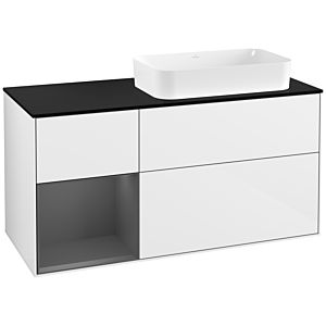 Villeroy et Boch Finion Villeroy et Boch F272GKGF 120cm, plaque de finition noir mat, étagère gauche anthracite mat, laqué blanc brillant