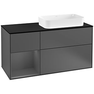 Villeroy und Boch Finion Waschtischunterschrank F272GKGK 120cm, Abdeckplatte black matt, Regal links Anthracite matt, Anthracite matt