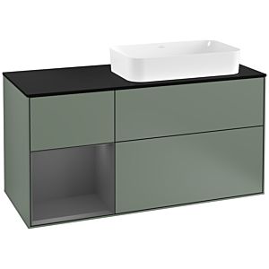 Villeroy et Boch Finion Villeroy et Boch F272GKGM 120cm, plaque de finition noir mat, étagère gauche anthracite mat, Olive Matt Lacquer