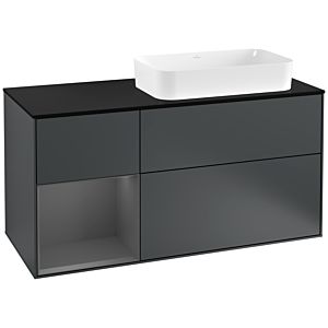 Villeroy und Boch Finion Waschtischunterschrank F272GKHG 120cm, Abdeckplatte black matt, Regal links Anthracite matt, Midnight Blue Matt Lacquer