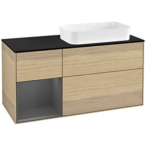 Villeroy und Boch Finion Waschtischunterschrank F272GKPC 120cm, Abdeckplatte black matt, Regal links Anthracite matt, Oak Veneer