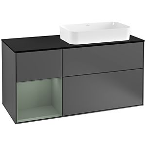 Villeroy und Boch Finion Waschtischunterschrank F272GMGK 120cm, Abdeckplatte black matt, Regal links Olive Matt Lacquer, Anthracite matt