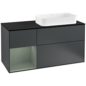 Villeroy und Boch Finion Waschtischunterschrank F272GMHG 120cm, Abdeckplatte black matt, Regal links Olive Matt Lacquer, Midnight Blue Matt Lacquer