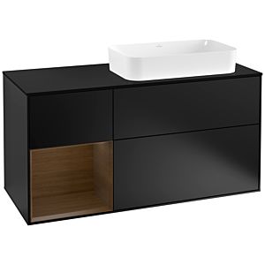 Villeroy et Boch Finion Villeroy et Boch F272GNPD 120cm, couvercle noir mat, étagère gauche placage noyer, laqué noir mat