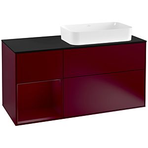 Villeroy und Boch Finion Waschtischunterschrank F272HBHB 120cm, Abdeckplatte black matt, Regal links Peony, Peony Matt