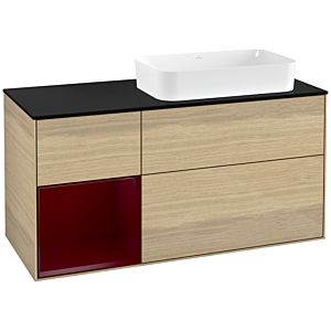 Villeroy und Boch Finion Waschtischunterschrank F272HBPC 120cm, Abdeckplatte black matt, Regal links Peony, Oak Veneer