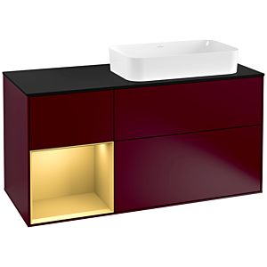 Villeroy und Boch Finion Waschtischunterschrank F272HFHB 120cm, Abdeckplatte black matt, Regal links Gold matt, Peony Matt