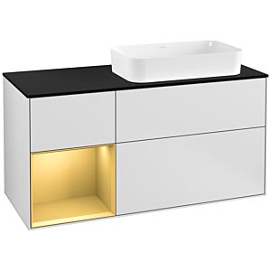 Villeroy und Boch Finion Waschtischunterschrank F272HFMT 120cm, Abdeckplatte black matt, Regal links Gold matt, White matt lacquer
