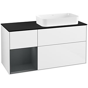 Villeroy and Boch Finion Villeroy and Boch Finion F272HGGF 120cm, cover plate black matt, shelf left Midnight Blue Matt Lacquer , glossy white lacquer