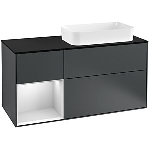 Villeroy und Boch Finion Waschtischunterschrank F272MTHG 120cm, Abdeckplatte black matt, Regal links White matt lacquer, Midnight Blue Matt Lacquer