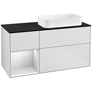 Villeroy und Boch Finion Waschtischunterschrank F272MTMT 120cm, Abdeckplatte black matt, Regal links White matt lacquer, White matt lacquer
