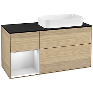 Villeroy und Boch Finion Waschtischunterschrank F272MTPC 120cm, Abdeckplatte black matt, Regal links White matt lacquer, Oak Veneer