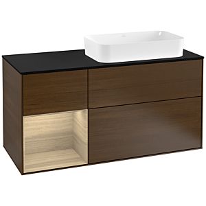Villeroy und Boch Finion Waschtischunterschrank F272PCGN 120cm, Abdeckplatte black matt, Regal links Oak Veneer, Walnut veneer