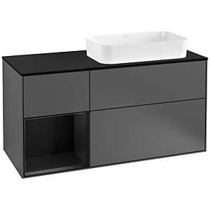 Villeroy und Boch Finion Waschtischunterschrank F272PDGK 120cm, Abdeckplatte black matt, Regal links Black matt lacquer, Anthracite matt