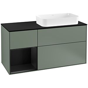 Villeroy et Boch Finion Villeroy et Boch F272PDGM 120cm, plaque de finition noir mat, étagère gauche laqué noir mat, Olive Matt Lacquer