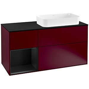 Villeroy und Boch Finion Waschtischunterschrank F272PDHB 120cm, Abdeckplatte black matt, Regal links Black matt lacquer, Peony Matt